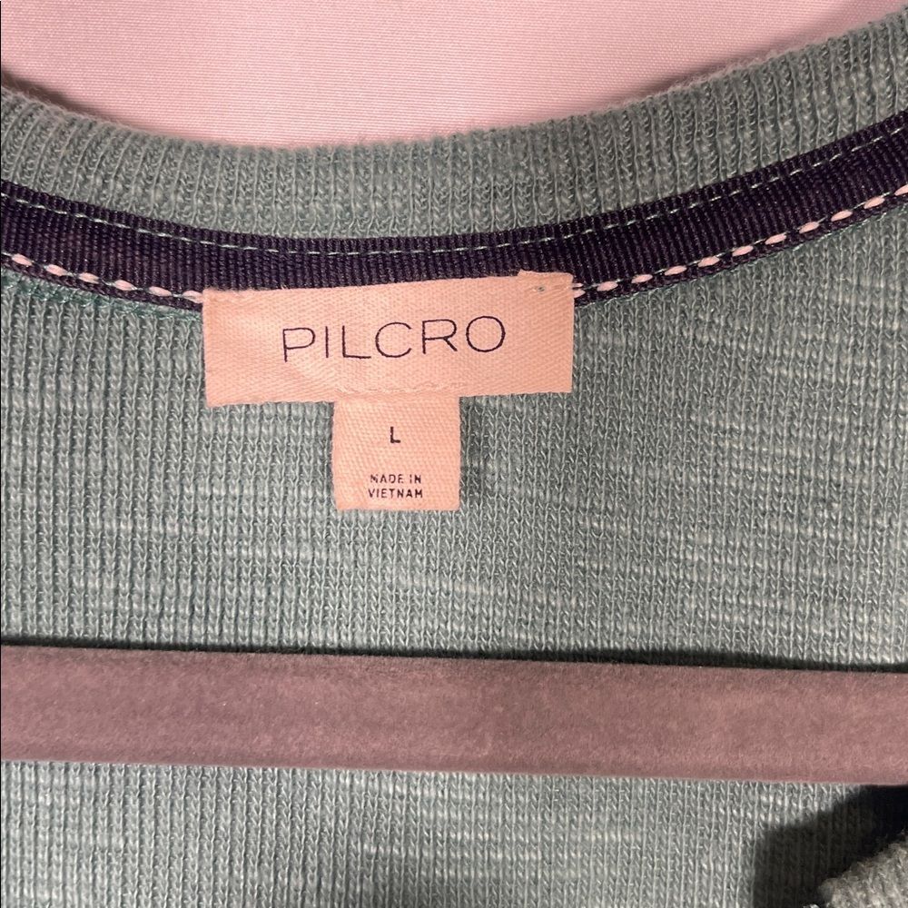 PILCRO ANTHROPOLOGIE RUFFLED RAGLAN BLOUSE GREEN LARGE - Picture 3 of 6